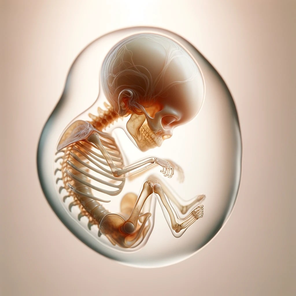 Baby in Fruchtblase durchsichtig Skelett