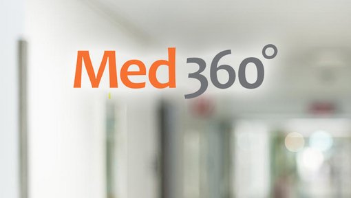 Das Logo der Med360° auf unscharfem Hintergrund