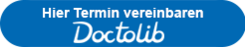 Klickbarer Button mit Logo des Online-Terminanbieters Doctolib und der Aufschrift "Hier Termin vereinbaren".