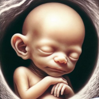 Hörsinn Baby in Fruchtblase mit großen Ohren