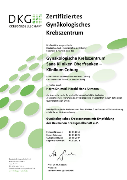 Zertifikat Gynäkologisches Krebszentrum