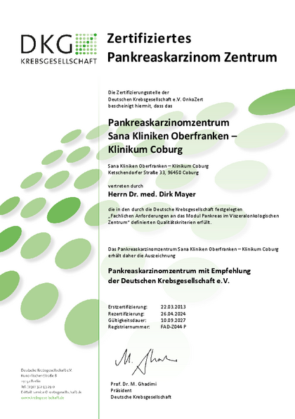 Zertifikat Pankreaskarzinom Zentrum