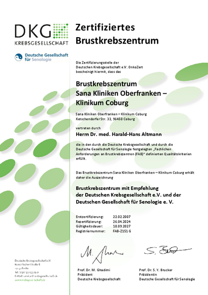 Zertifikat Brustkrebszentrum